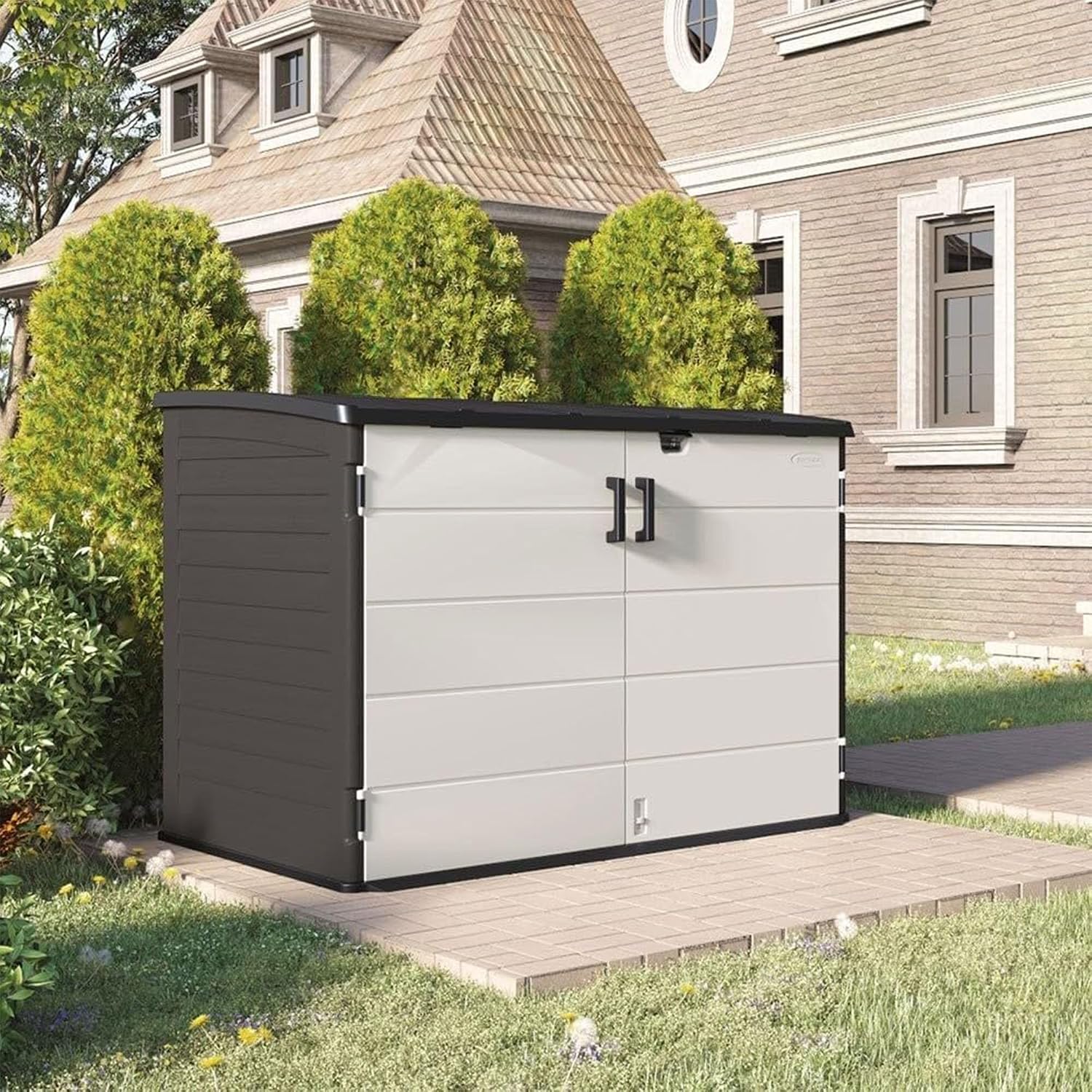 Suncast BMS4780 Stow-Away Horizontal Shed with Floor - Peppercorn