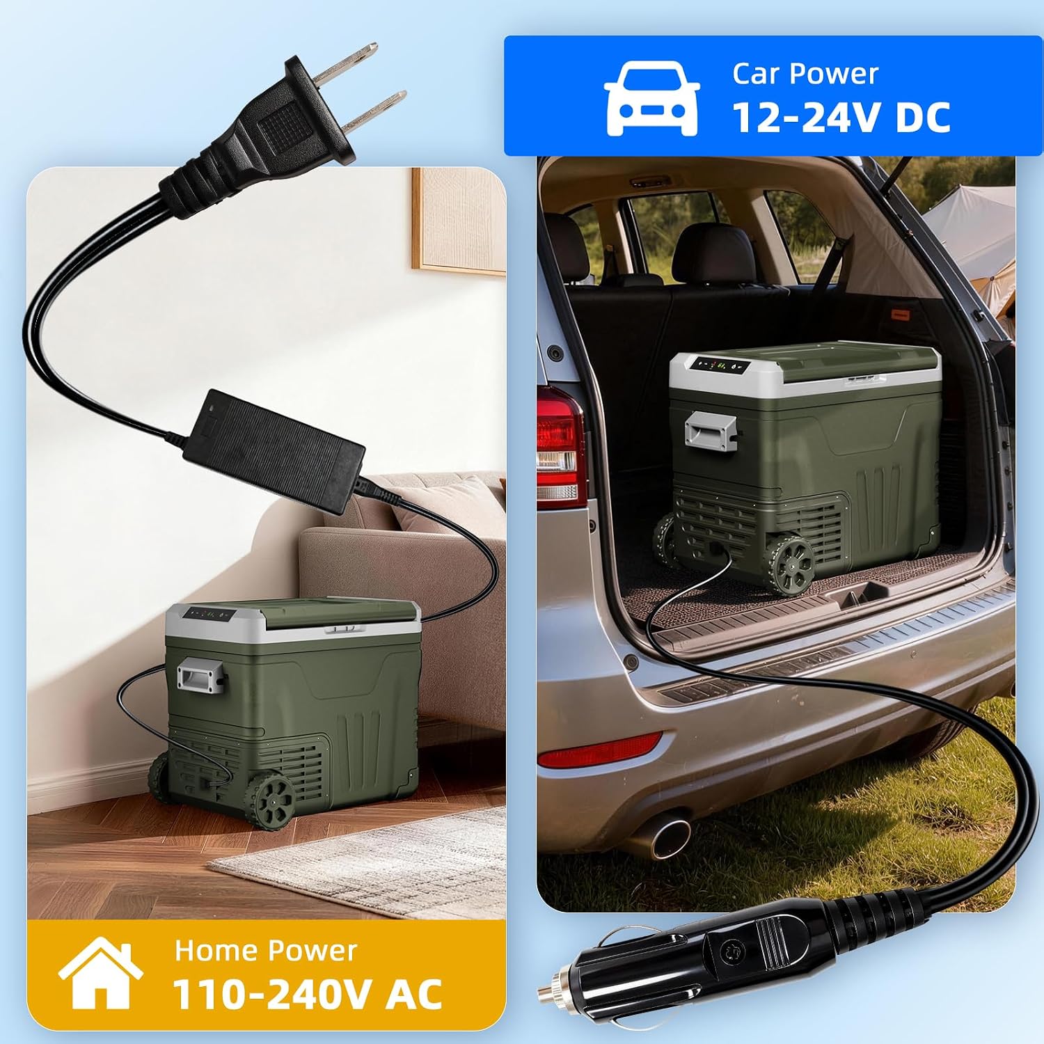 Antarctic Star 12 Volt Refrigerator 53QT(50L) Compressor Electric Cooler, Car Fridge -4℉~68℉, Portable Freezer 12V/24V DC 100-240V AC, 12V Cooler with Wheels & Handle for Travel,Camping,Truck, Green