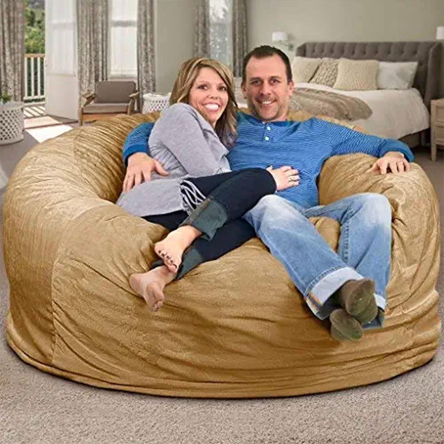 ULTIMATE SACK 6000 6-Foot Bean Bag Chair, Camel Suede Cover – Oversized Foam Lounger, Floor Seat, Small Sofa, or Couch Bed for Living Area, Gaming Room, or Reading Lounge