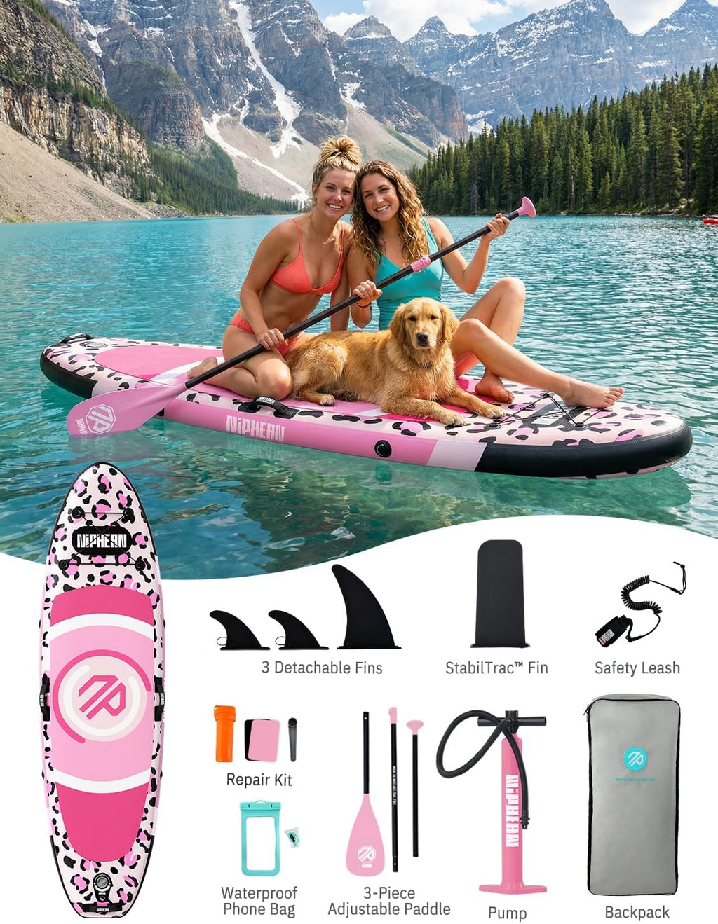 Niphean（Ultra-Light） Inflatable Paddle Board with StabilTrac Fin and Durable SUP Accessories, 10' Stand Up Paddle Boards for Adults & Youth, Versatile Yoga Paddle Board, Gift Ideas