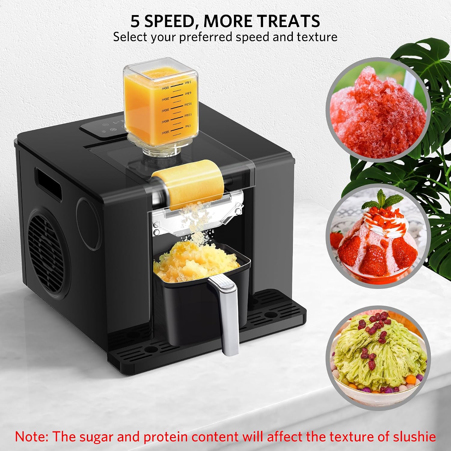 Shaved Ice Machine with Compressor | 60s Fast Fluffy Slushie & Snow Cone Maker | No Pre-Freezing | Sugar-Free Friendly | Self-Cleaning | 16oz Frozen Drink Maker for Home, Party & RV