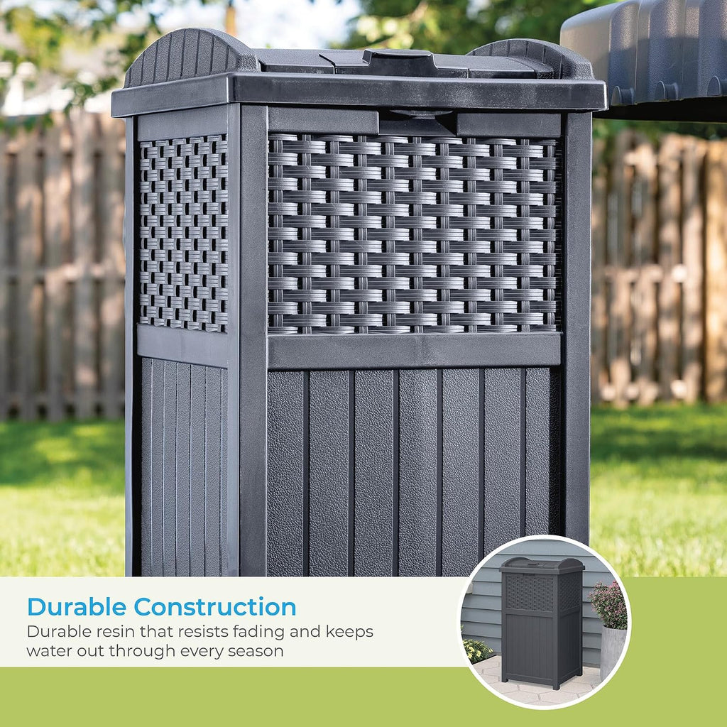 Suncast 42' W x 23' D x 35.5' H Outdoor Storage Cabinet and 33 Gallon Resin Trash Can Bundle, Cool Gray