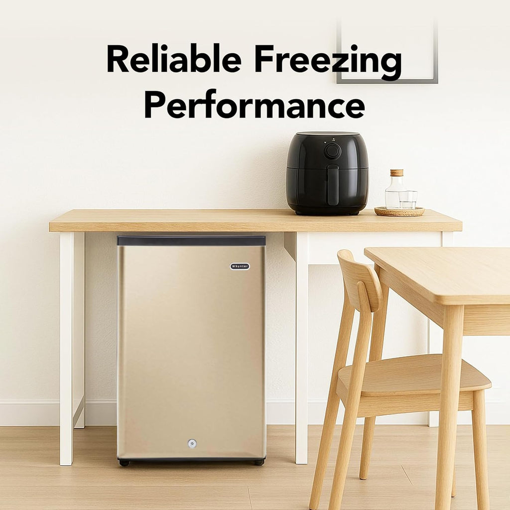 Whynter Upright Freezer with Lock, 2.1 Cu. Ft. Small Freezer Mini Freezer for Bedrooms, Dorms, Garages, Offices, CUF-210SSG, Rose Gold