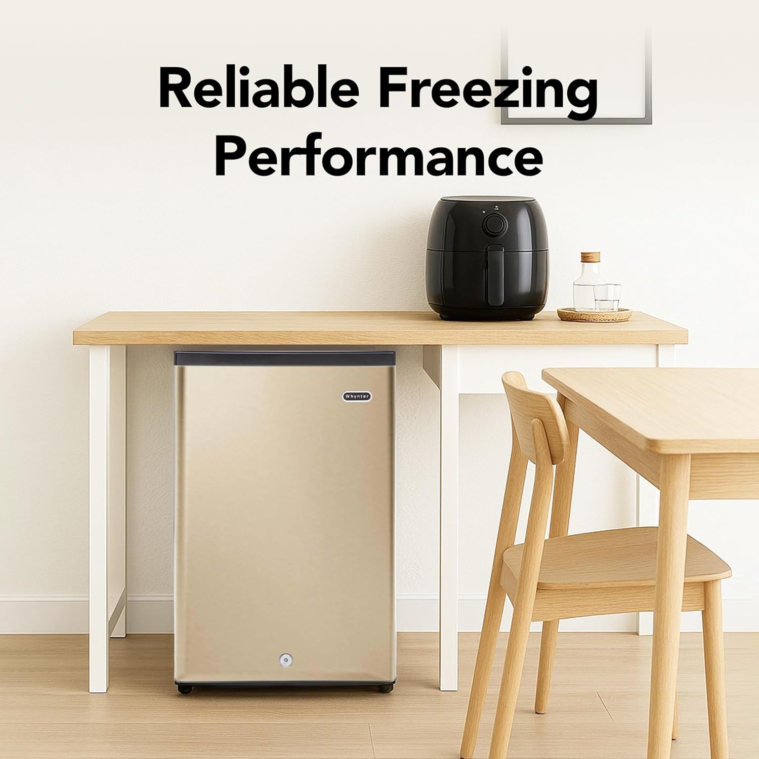 Whynter Upright Freezer with Lock, 2.1 Cu. Ft. Small Freezer Mini Freezer for Bedrooms, Dorms, Garages, Offices, CUF-210SSG, Rose Gold