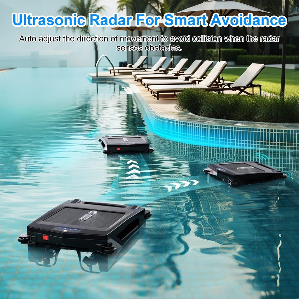 TeqHome Solar Pool Skimmer,Cordless Automatic Robotic Pool Surface Skimmer Cleaner with APP Support,24/7 Cleaning,Smart Obstacle Avoidance,Dual Charging Modes for Most Swimming Pools up to 2512 Sq.ft.