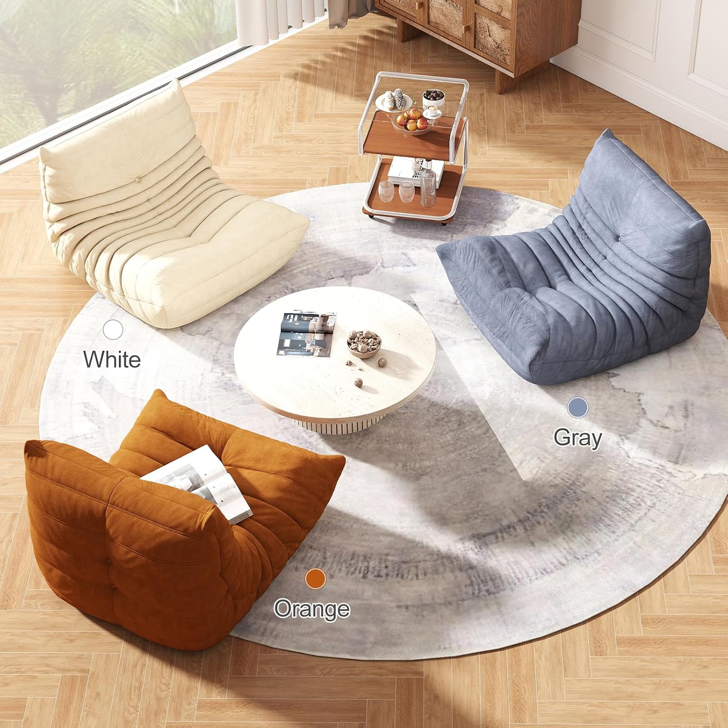 Snug Sofee Bean Bag Chair for Adults, Lazy Floor Sofa Couch - Adult Size with Soft Waterproof Fabric for Living Room, Apartments, Reading Corner, Gaming, and Movie Venue (White)