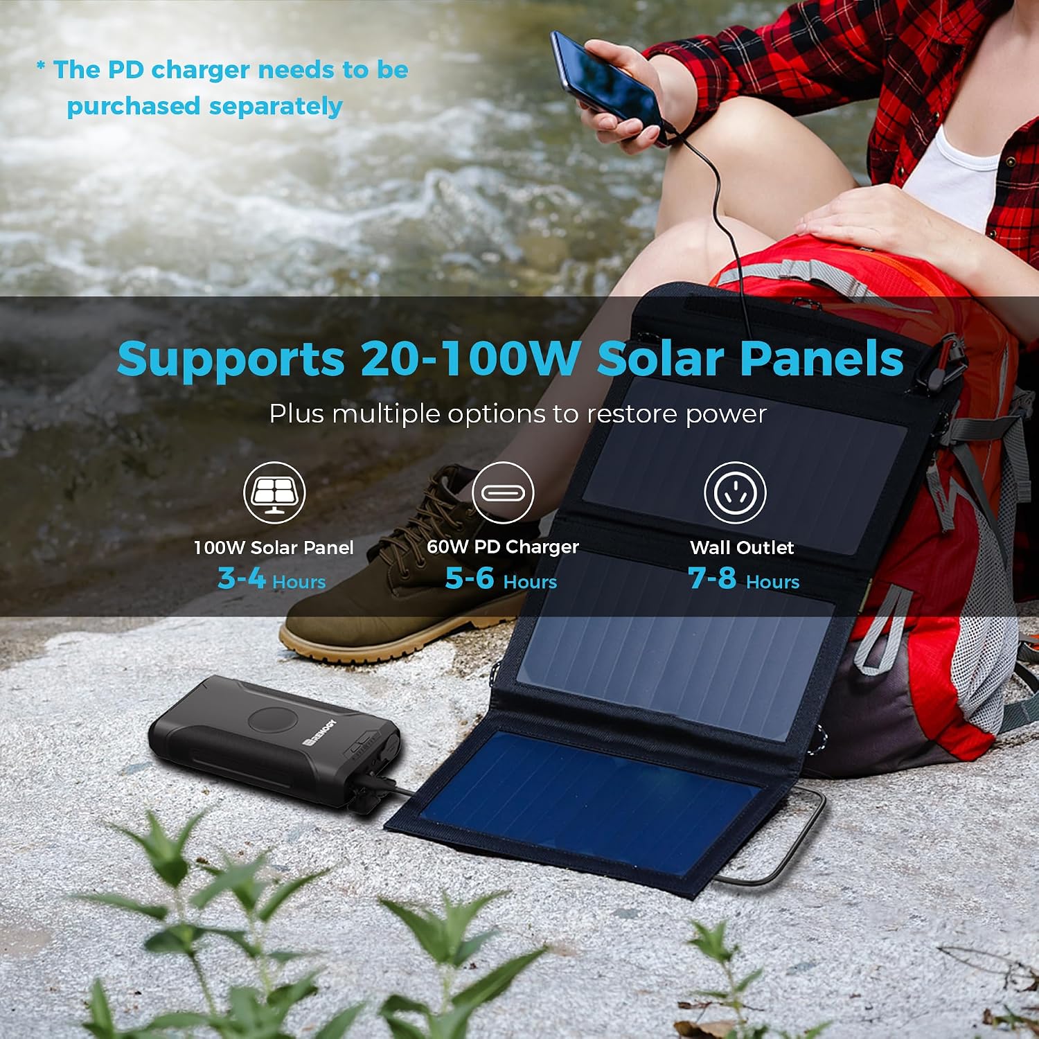 Renogy 72000mAh 266Wh 12v Power Bank with 60W PD, CPAP Battery for Camping, High Capacity Large Camping Power Bank with USB-C DC Wireless Charging & Flashlight, Backup Power Supply for Starlink Mini