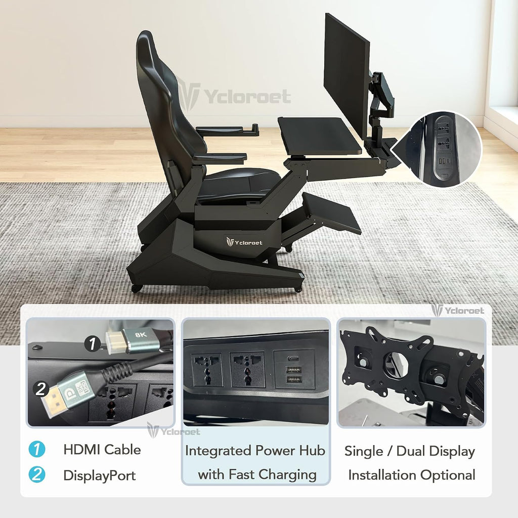 Zero-Gravity Gaming & Office Chair with Dual Monitor Arm, Mobile Reclining Workstation for Home Office and Ergonomic Gaming Setup