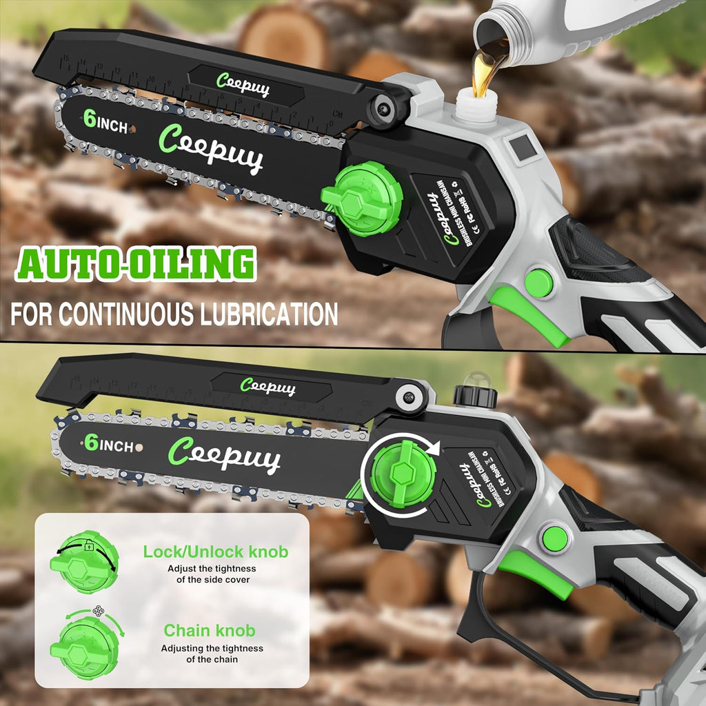CEEPUY 2-in-1 Brushless Electric Pole Saws for Tree Trimming,6 Inch Cordless Mini Chainsaw with Extension Pole and 2 x 4000mAh Batteries, Pole Chain Saw Gift for Men Dad Husband Fathers Gardener 2026