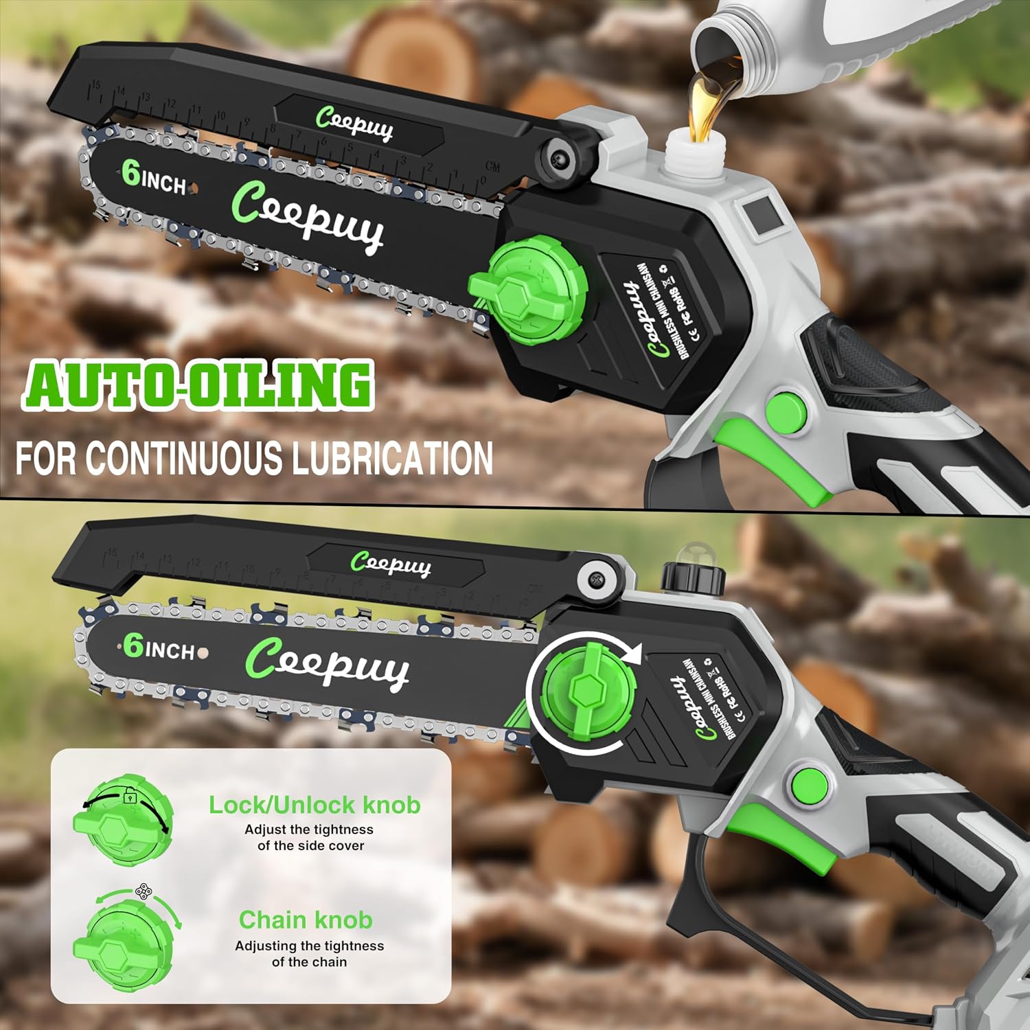 CEEPUY 2-in-1 Brushless Electric Pole Saws for Tree Trimming,6 Inch Cordless Mini Chainsaw with Extension Pole and 2 x 4000mAh Batteries, Pole Chain Saw Gift for Men Dad Husband Fathers Gardener 2026