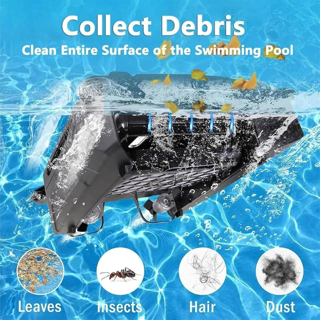Automatic Solar Pool Skimmer Robot, 27/4 Full Day Robotic Pool Skimmer Cleaner Cordless Pool Cleaning Robot, 3.4L Large Capacity, for Most Swimming Pool Types
