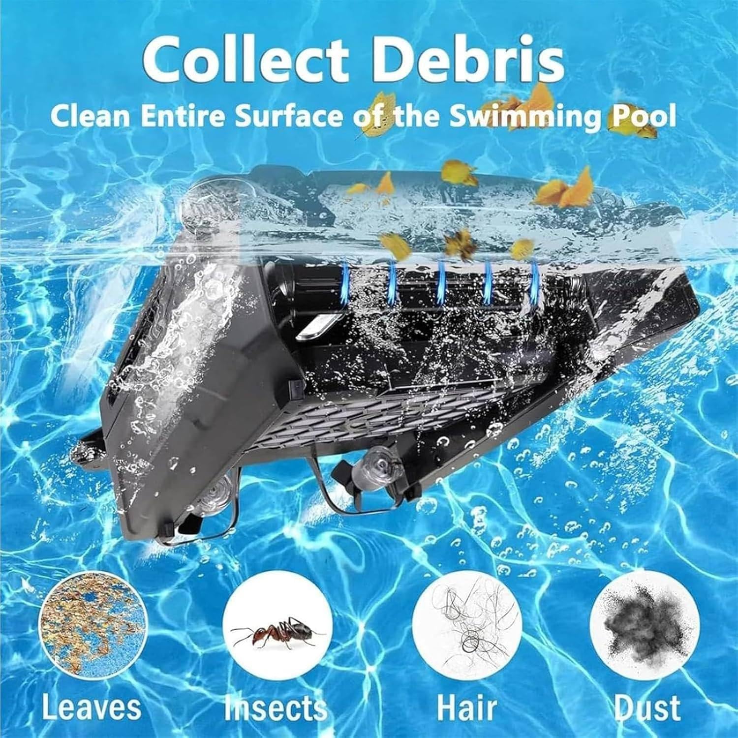 Automatic Pool Cleaning Robot, Pool Skimmer Cleaner Robot, with Dual Charging Options, Auto Obstacle Avoidance and Escape Function, Auto Obstacle Avoidance, 3.4L Large Capacity