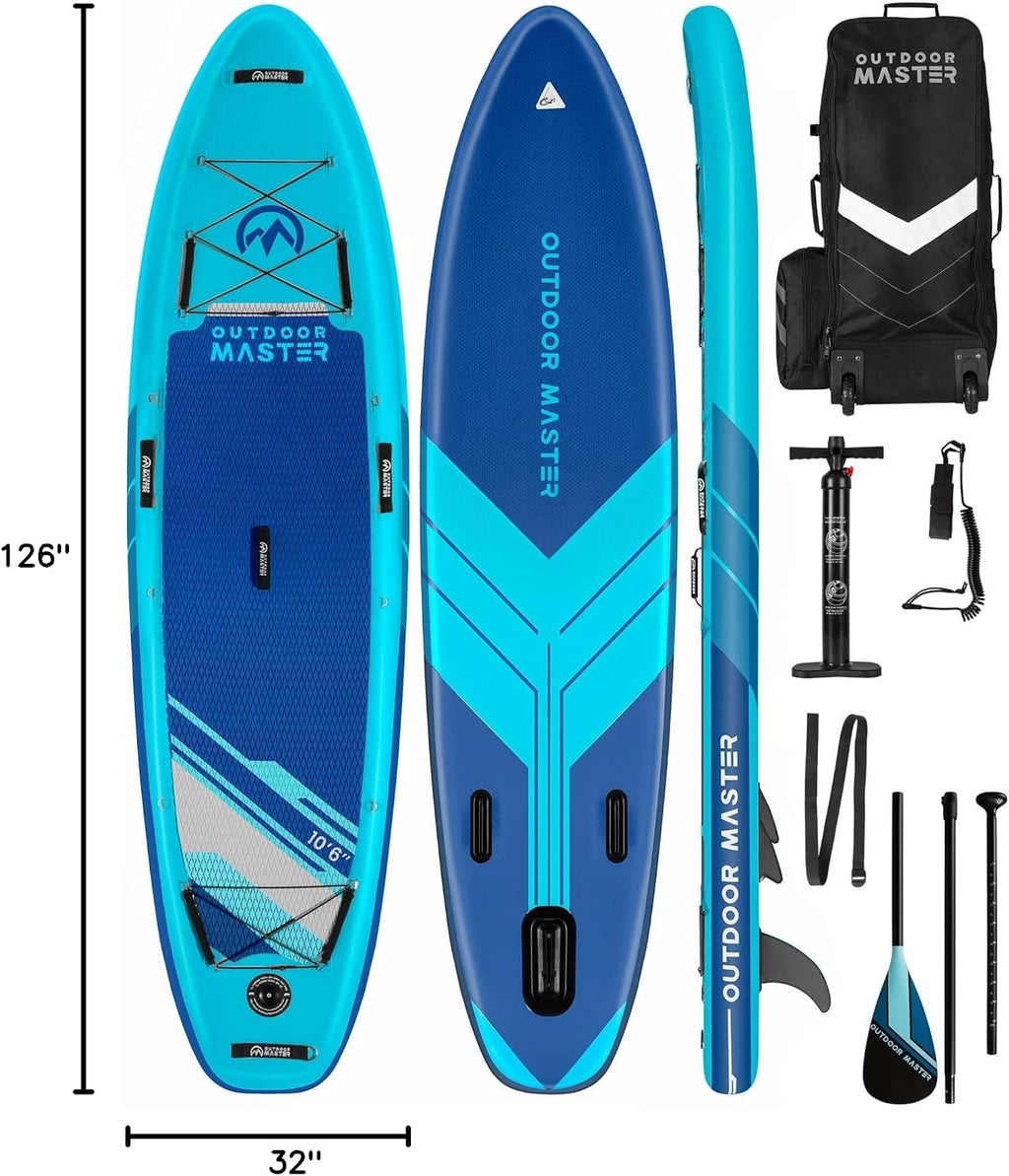 Inflatable Stand Up Paddle Board, Premium OutdoorMaster SUP Board Set with Backpack, Coil Leash, Pump, Paddle, Fins, Kayak Paddle Boards for Adults & Youth