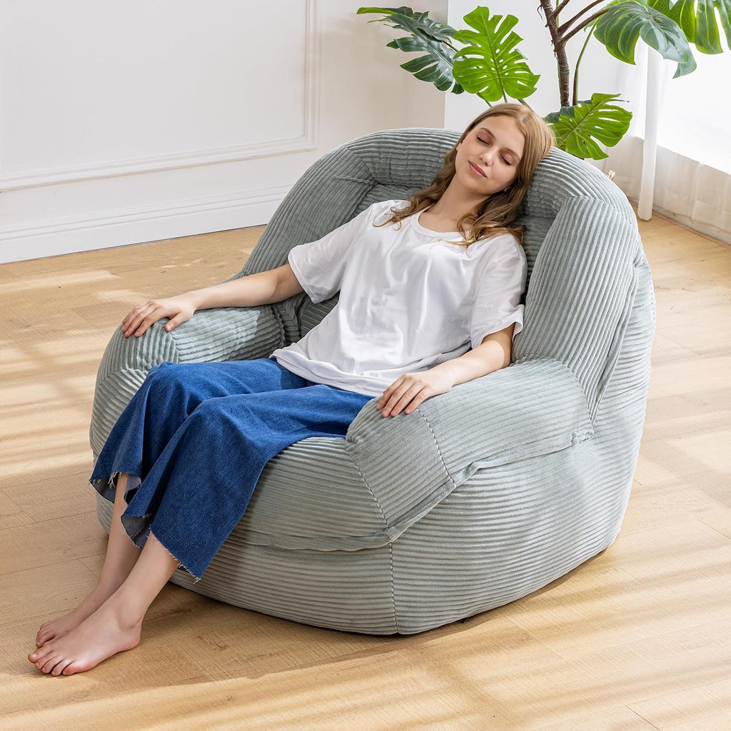 Giant Bean Bag Chair with Armrests - Oversized Cozy Seating for Adults, Corduroy Fabric & High-Resilience Foam Filling, Ideal Lounge for Living Room, Bedroom & Gaming Room (Mint Green)