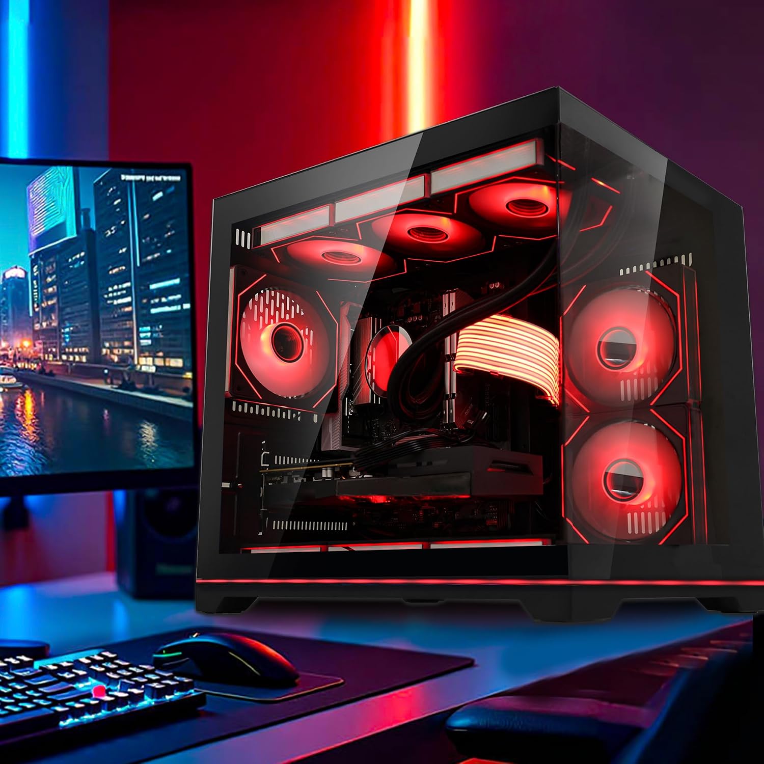 Ocean Park Gaming PC Desktop -AMD Ryzen 5 9600X 6-Core 3.9GHz -GeForce RTX 5060 8GB -32GB DDR5 RAM -1TB PCIe SSD -850W PSU -360mm AIO & APP RGB Fan Control -WiFi & BT -Windows 11 -Black