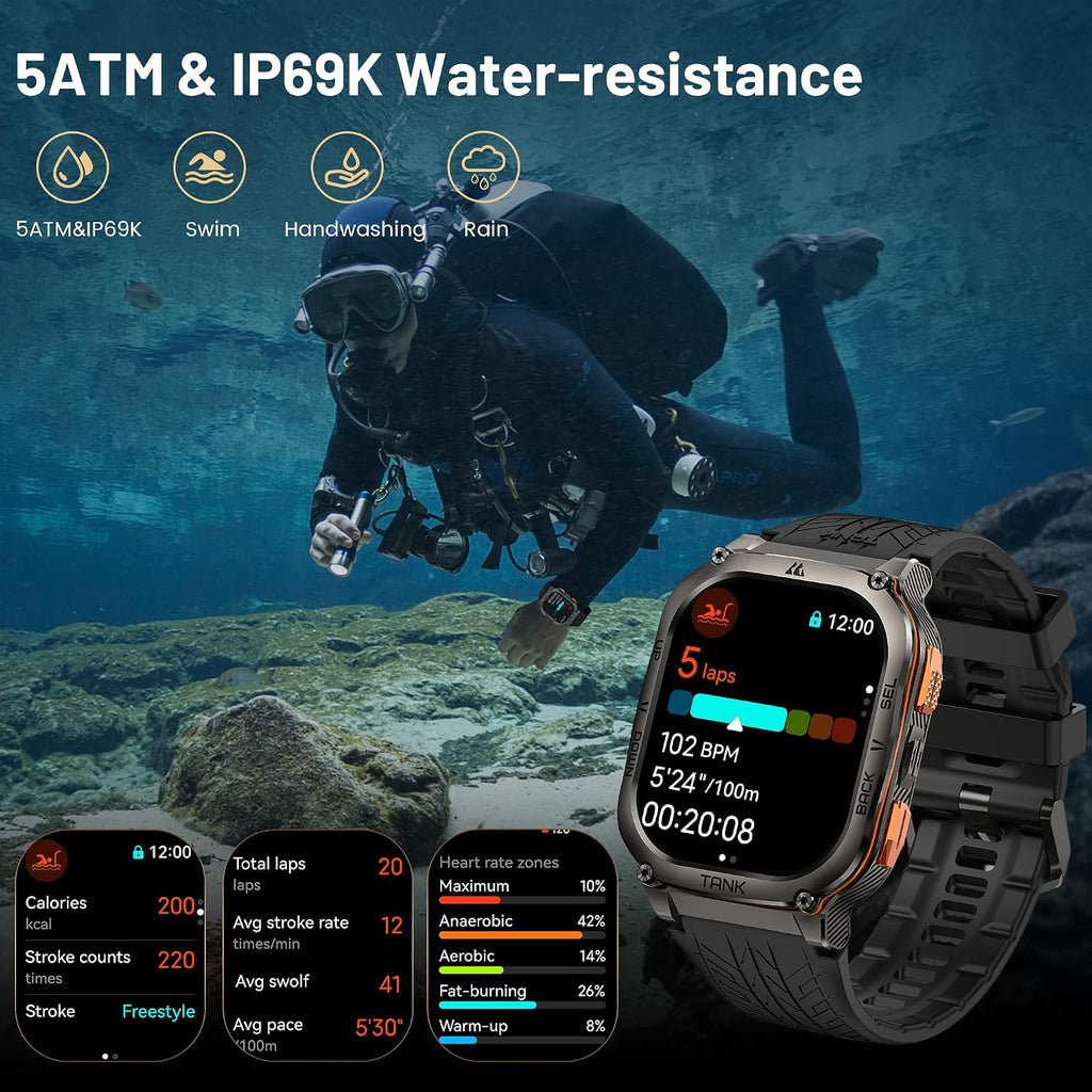 KOSPET Tank M3 Ultra Smart Watch with GPS, 50M Waterproof, Compass, Altitude, Air Pressure, 480mAh Extra Large Battery, Full Stainless Steel, Bluetooth Call, AMOLED Always-on Display