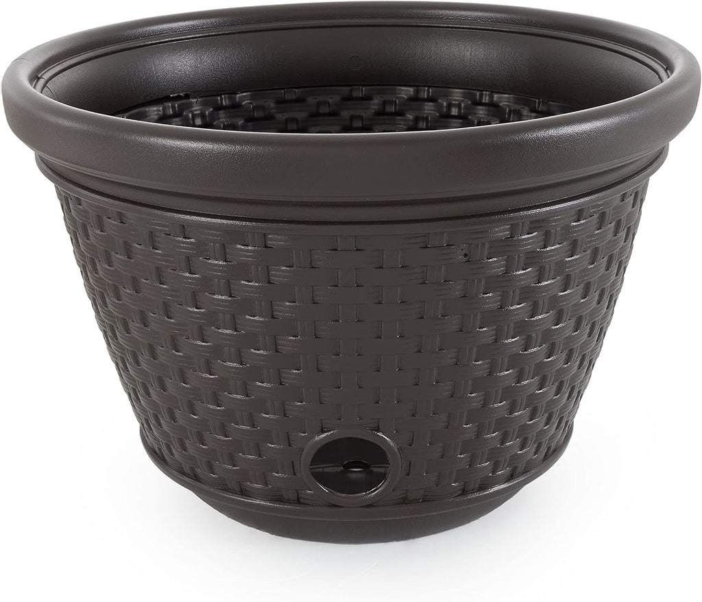 Suncast 6 Pack Decorative Wicker Garden Hose Holder Pot with 4 Drain Holes for 100 Foot Hoses, Java