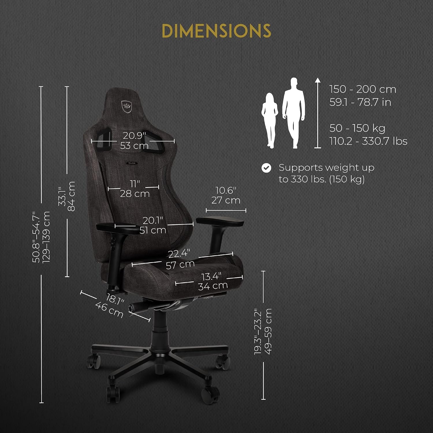 noblechairs Epic Reclining Gaming Chair and Reclining Office Chair, Textile Fabric, Tx Anthracite