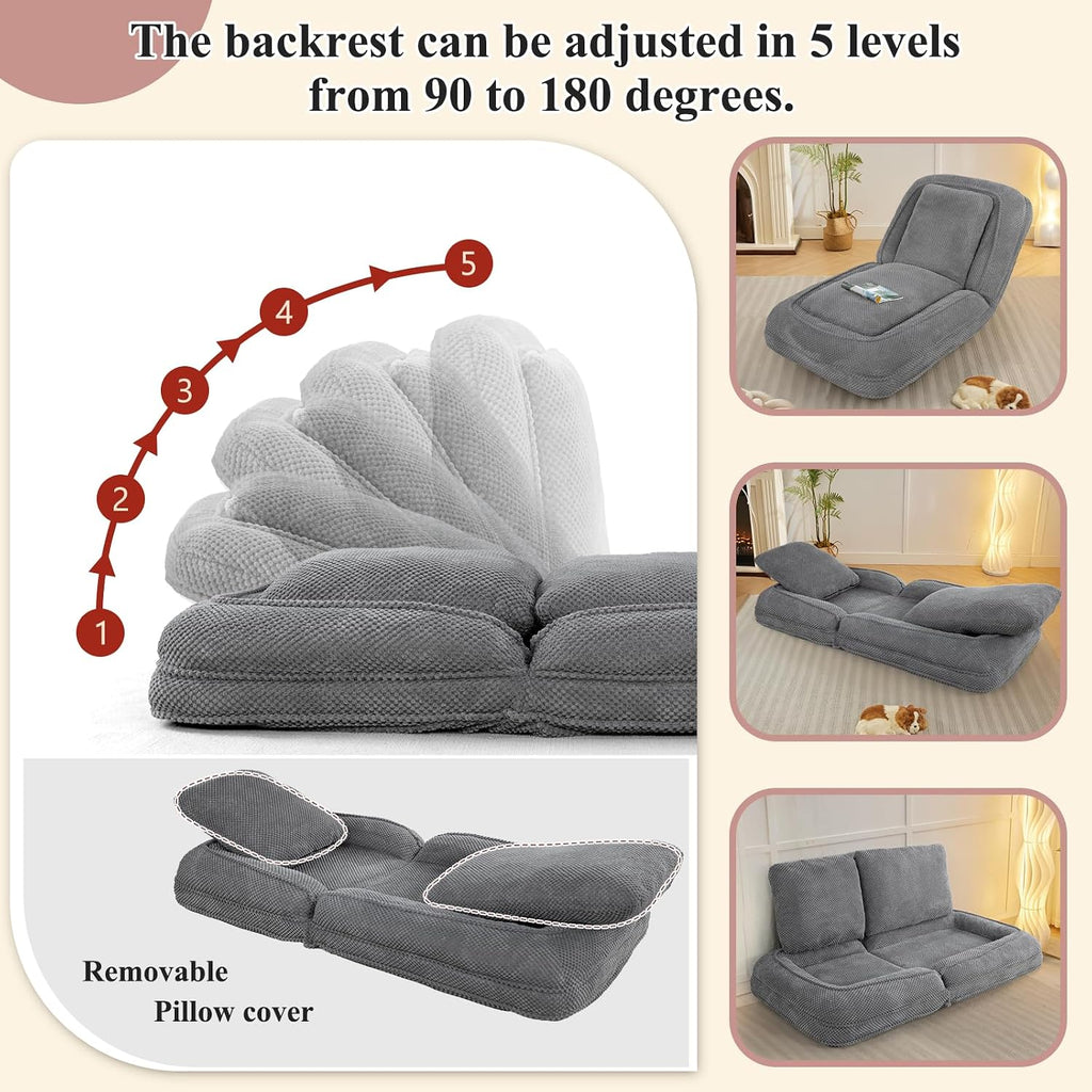 Human Dog Bed, Lazy Sofa Couch, Plush Floor Gaming Chair,5 Adjustable Position, sit, Sleep, fold, Suit to Put in Bedroom, Living Room,Space Saving Design (Gray)