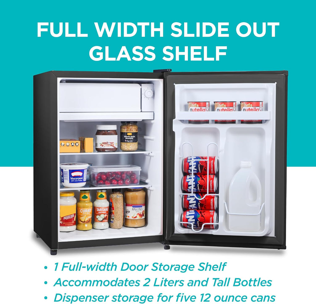 BLACK+DECKER 2.5 Cu. Ft. Compact Refrigerator, ENERGY STAR Certified, Single Door Mini Fridge with Chiller Compartment, Personal Fridge for Home or Dorm Room, R600a Refrigerant, BCRK25B, Black