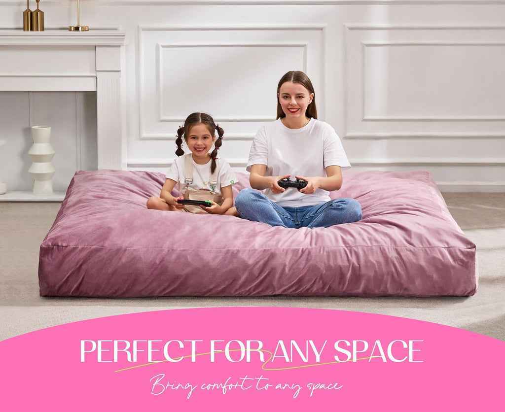 Hobestluk Giant Bean Bag Chair Bed for Adults, Large Bean Bags with High-Density Foam Filling, Convertible Big Sofa Bed Couch for Living Room, Bedroom, Playroom (Pink, Full)