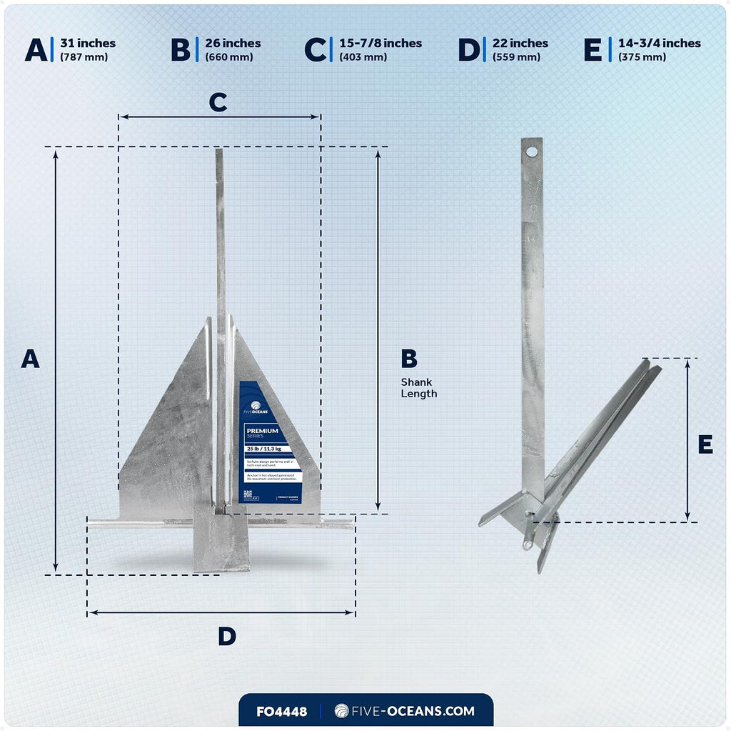 Five Oceans Fluke Boat Anchor, Heavy Duty Hot Dipped Galvanized Steel, Multiple Sizes – Ideal for Pontoon, Dinghies, Boats