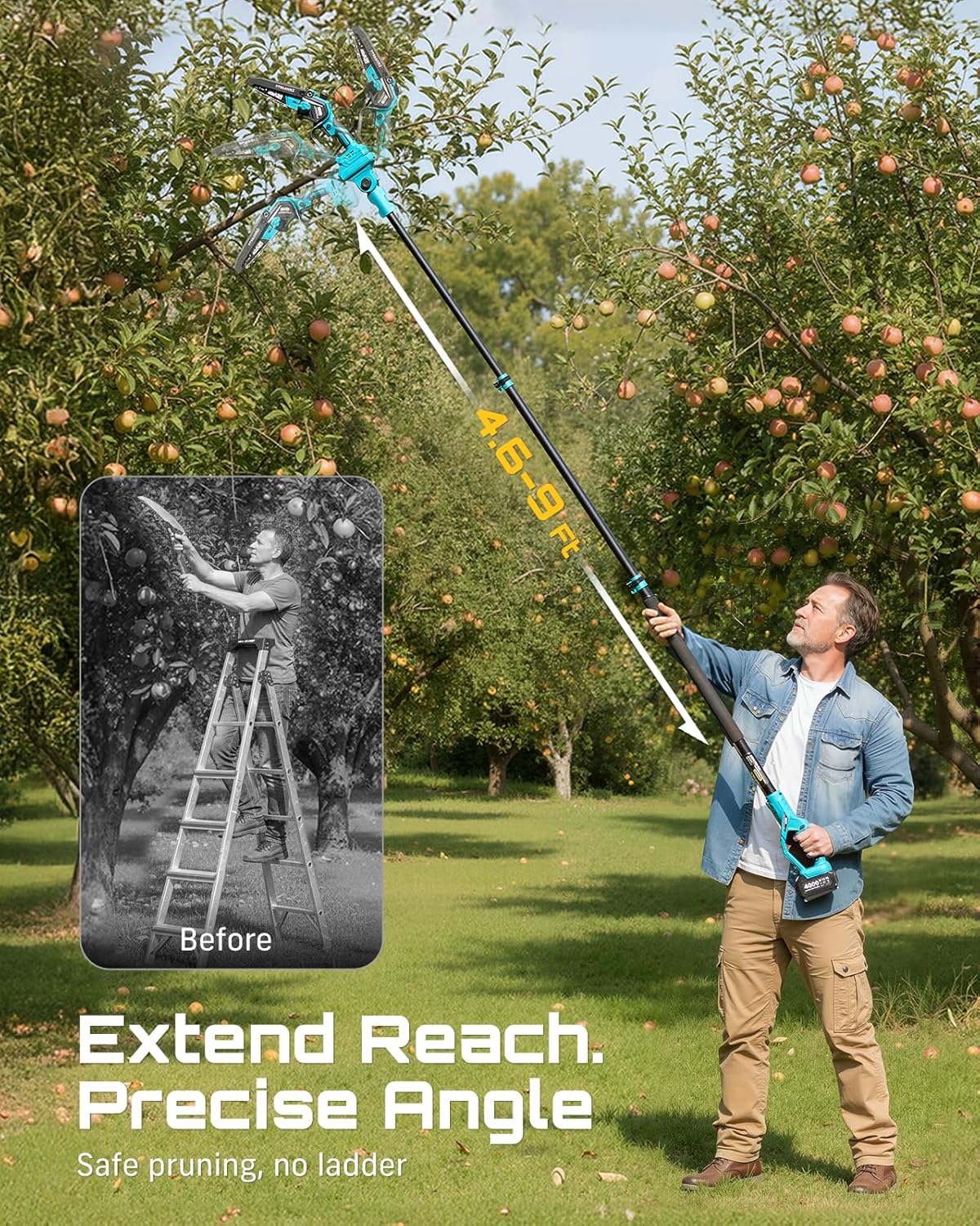 SEESII 2-in-1 Electric Pole Saws: Brushless Mini Chainsaw Cordless 6 Inch, 2 x 4000mAh Batteries, Pole Saw for Tree Trimming,Hand held Chain Saw with Extension Pole for Tree Limb Branch Cutter,P6 Ace