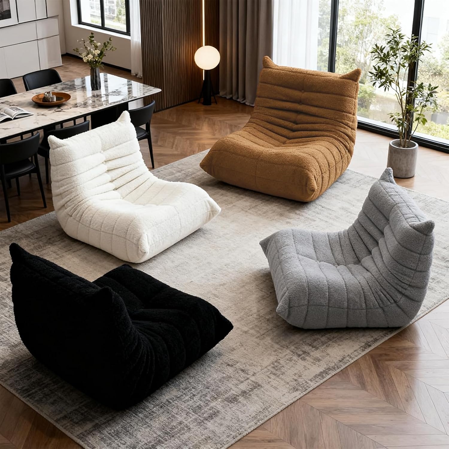 Giant Bean Bag Chair for Adults, Fireside Beanbag for Living Room with Memory Foam Filled, Lazy Floor Sofa Lounge Armless Chair for Gaming Reading Relaxing, No Assembly Required White