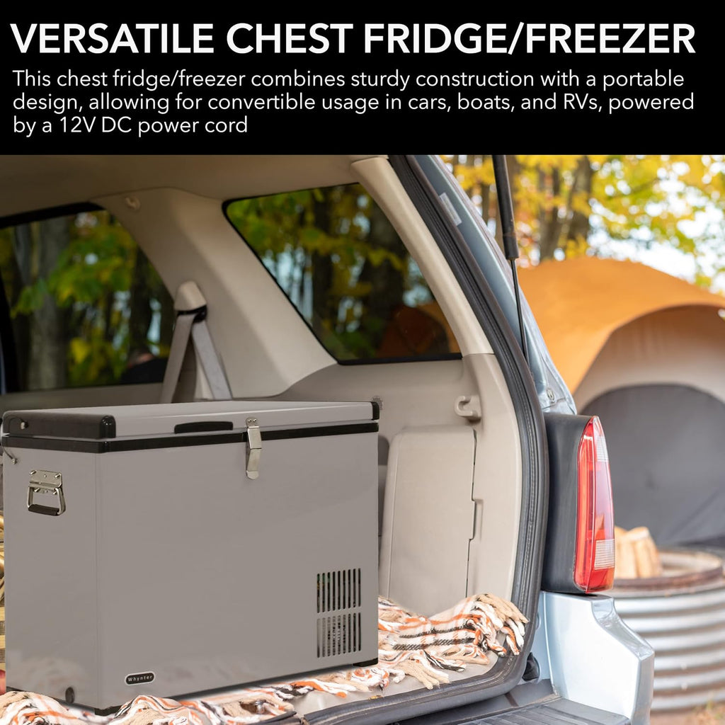 Whynter 45 Qt. Portable Refrigerator / Portable Freezer for Travel - Chest Freezer / Fridge for Car, Camping, RVs & More, -8°F to 50°F Temperature Range, AC 110V/ DC 12V, FM-45G, Gray