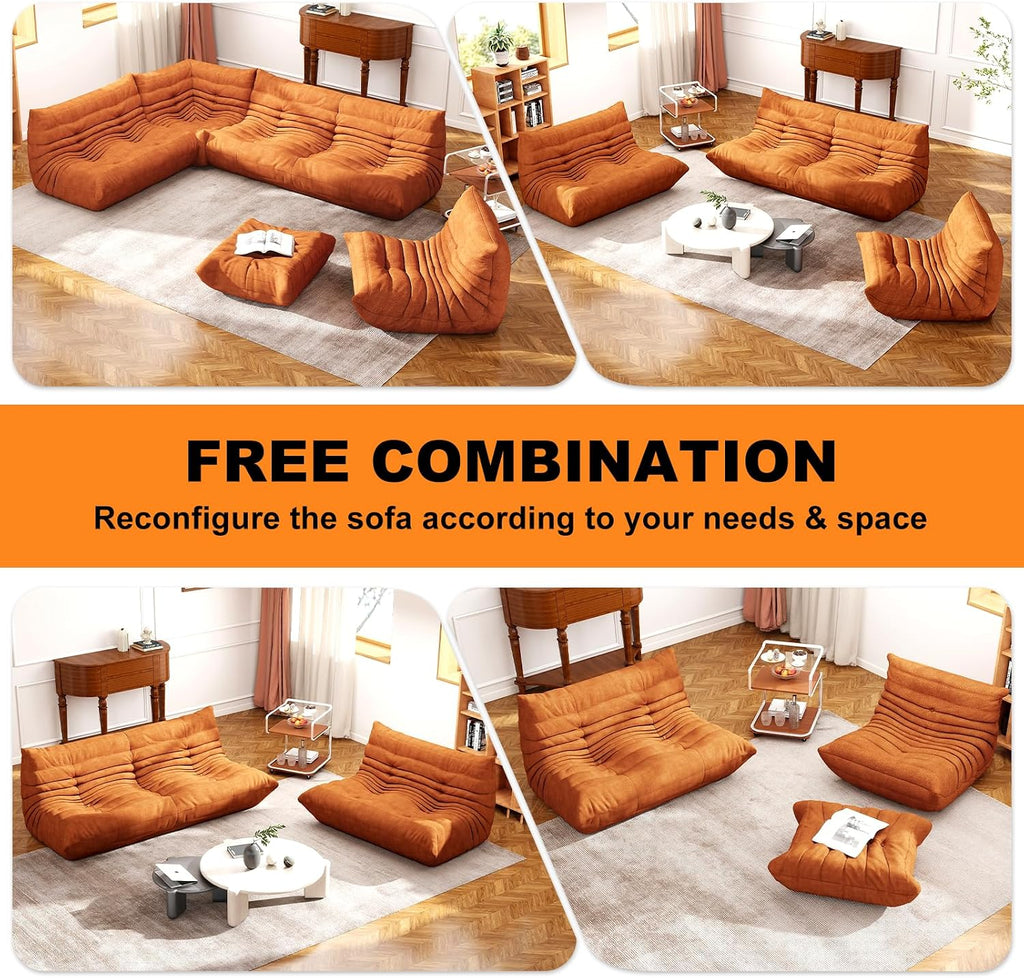 Full Foam Corner Chair – Comfortable Floor Couch for Adults, Waterproof Upholstery, Armless Fireside Lounge Chair for Living Room, Apartment, or Office (DarkOrange)