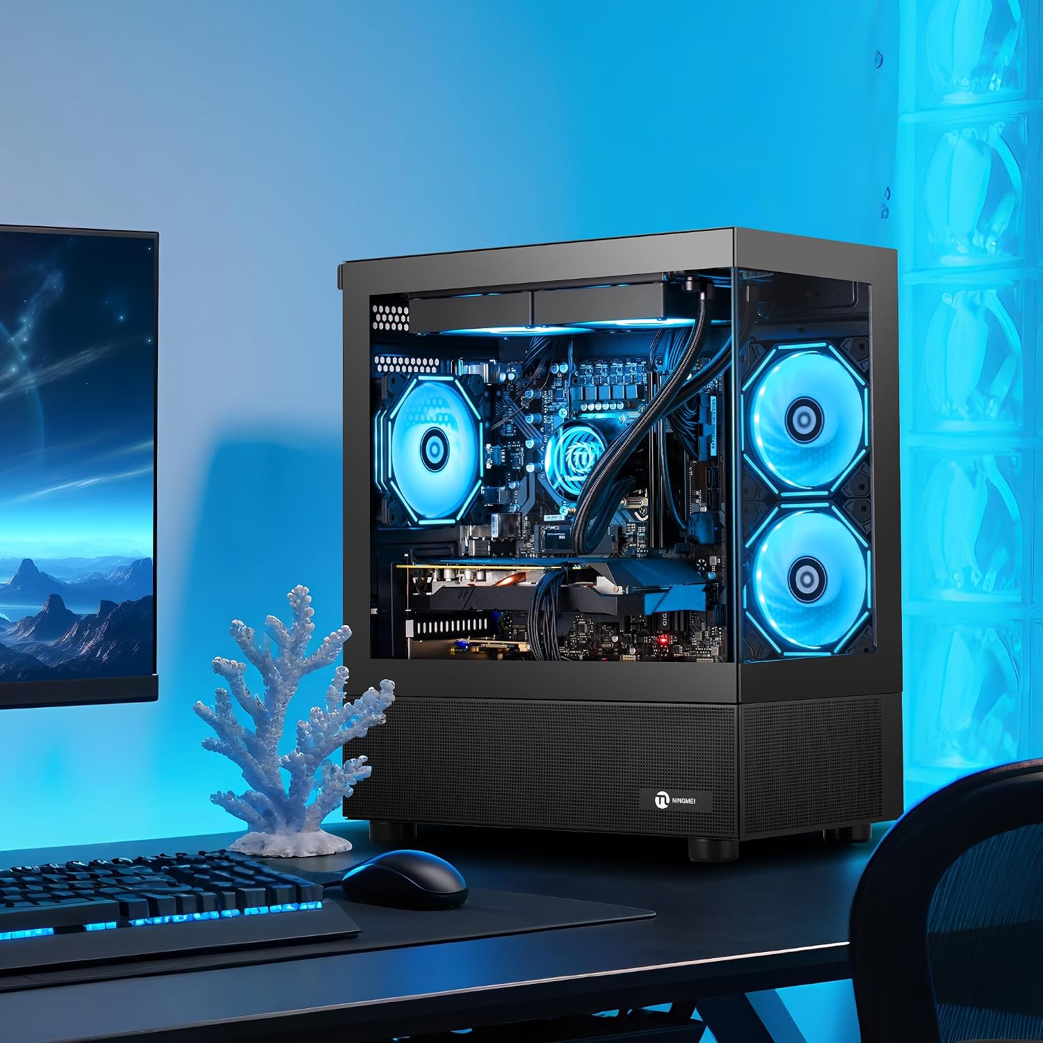 NINGMEI Supreme Master Gaming PC Desktop,AMD Ryzen 7 5700X 8 core 3.8GHz(up to 4.6GHz),GeForce RTX 5060 TI 8GB,32GB DDR4 RAM 3200MHz,1TB NVME SSD,650W PSU, Windows 11 Home 64-bit,Black