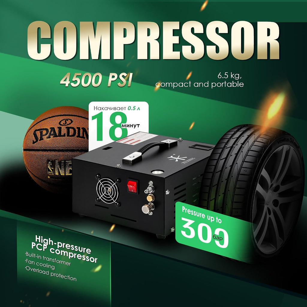 TUXING 4500Psi Pcp Air Compressor | 30Mpa 300Bar High Pressure Air Pump | Oil/Water-Free | Powered by Car 12V DC or Home 110V AC with Converter | Pump for PCP Air Rifle,Paintball Airguns