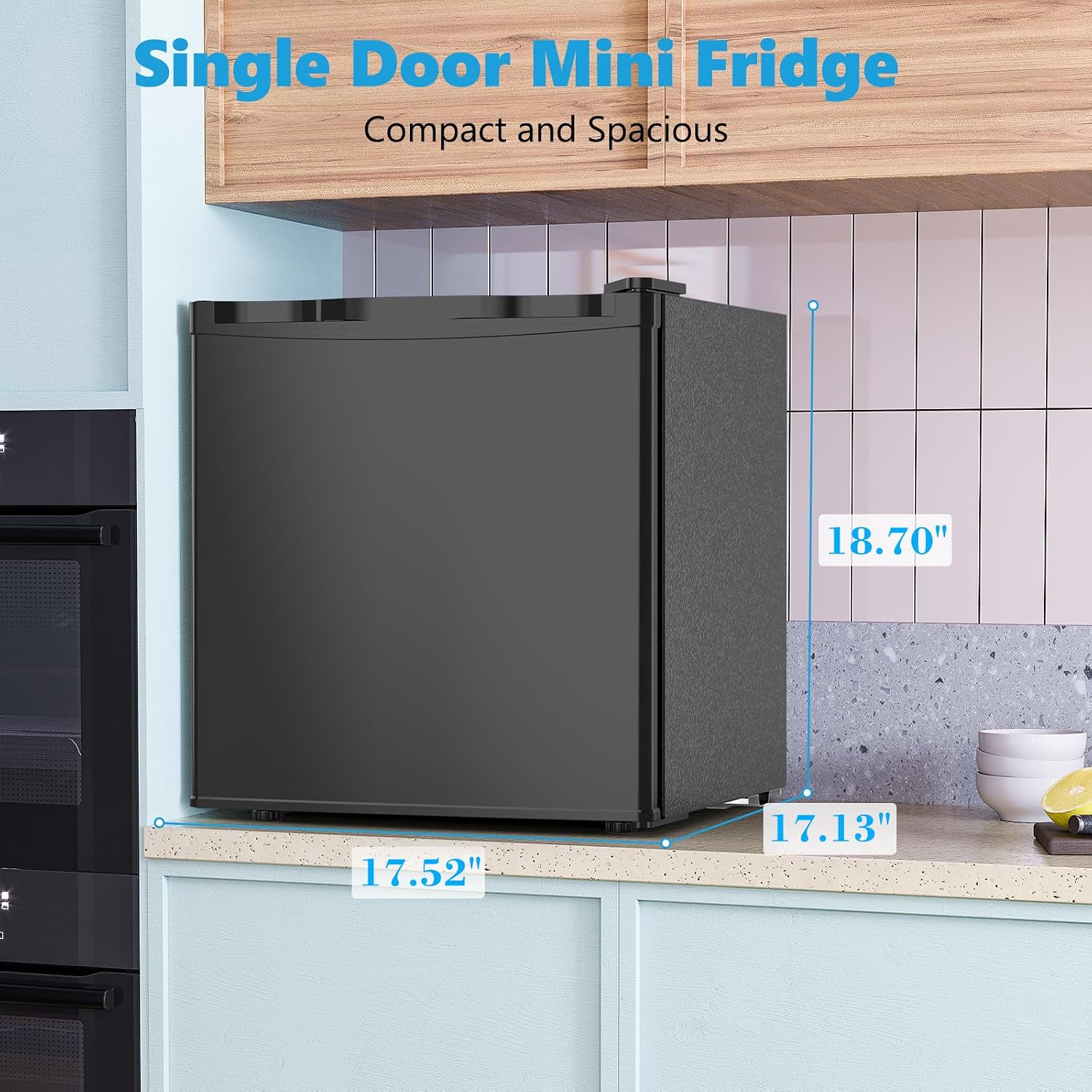 Electactic 1.7 Cu.ft Mini Fridge with Freezer, Compact Refrigerator, Single Reversible Door, Ultra Quiet, Energy Efficient for Office, Dorm, Bedroom, Apartment, Black