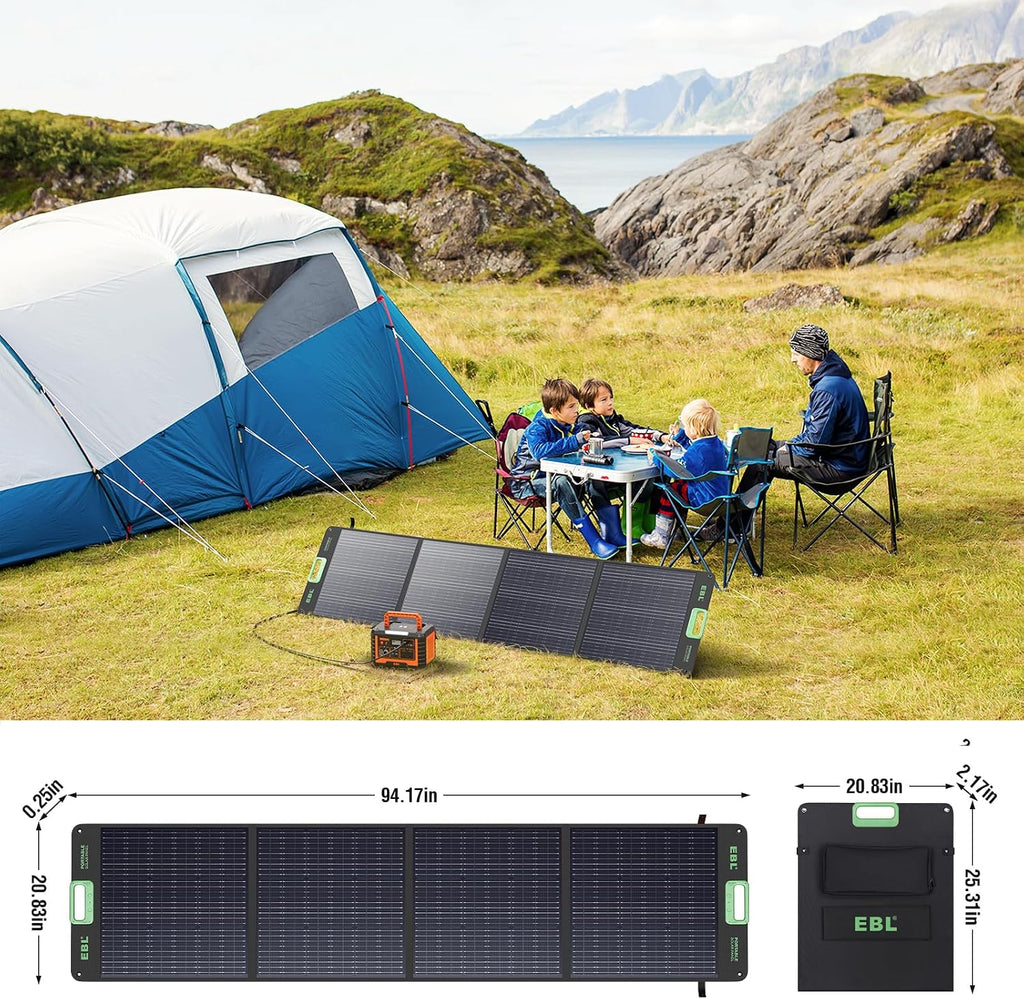 EBL 200W Portable Solar Panel High Efficiency Solar Power Panel for Home, RV, Camping, Marine, Off-Grid Applications, Weatherproof Solar Charging Solution