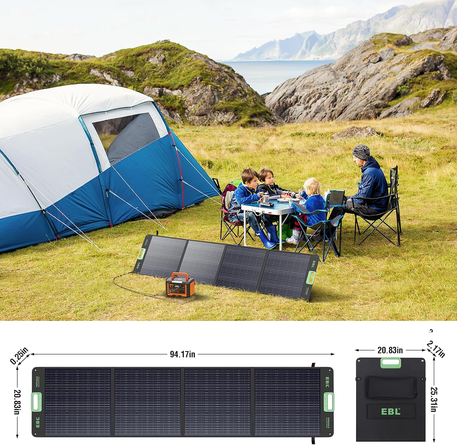 EBL 200W Portable Solar Panel High Efficiency Solar Power Panel for Home, RV, Camping, Marine, Off-Grid Applications, Weatherproof Solar Charging Solution