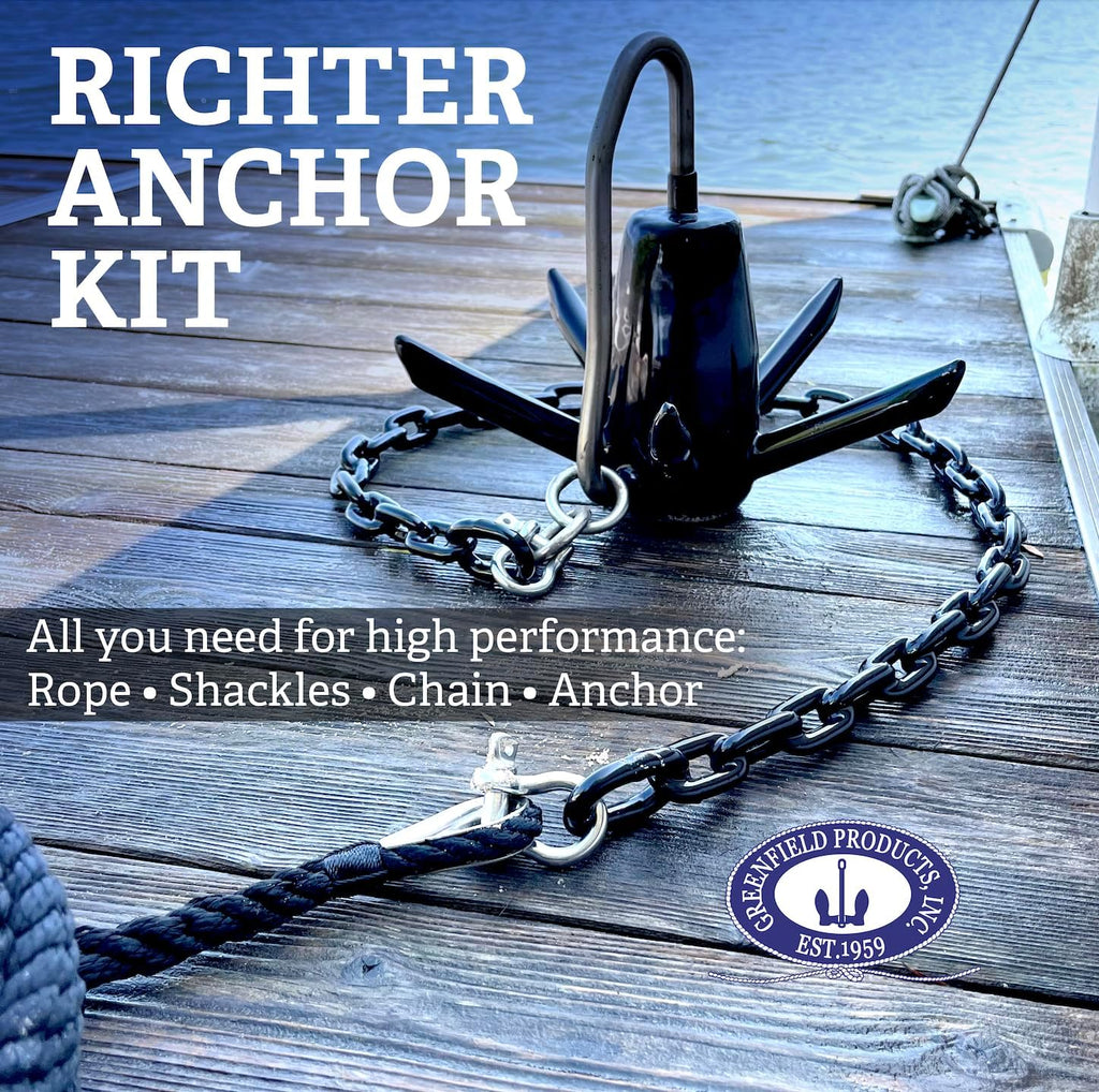 Greenfield Richter Boat Anchor Kit, Professional, Includes Spike River Anchor, 100' Anchor Rope, and Coated Anchor Chain. for Rivers, Lakes, Sand, Mud, and More