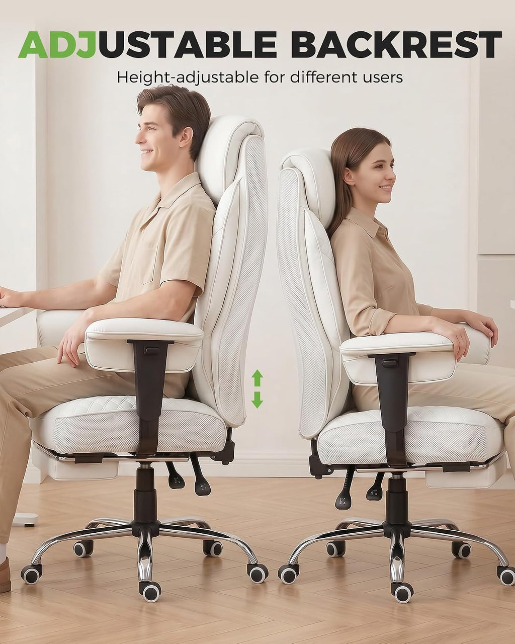 GTPLAYER Big and Tall Office Chair, High Back Computer Gaming Chair with Ergonomic Lumbar Support &Pocket Spring Cushion for Lower Back Pain Relief, Leather Executive Chair with Foot Rest, White