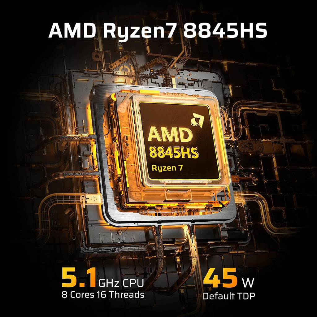 LTC Gaming Mini PC, AMD Ryzen 7 8845HS, Radeon 780M Graphic, Upgradable 16GB DDR5 RAM, 1TB PCIe 4.0 SSD, USB4, WiFi 6, BT 5.2, 2.5Gbps Ethernet, Triple 4K/8K Display