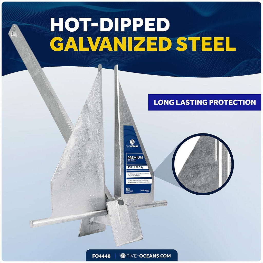 Five Oceans Fluke Boat Anchor, Heavy Duty Hot Dipped Galvanized Steel, Multiple Sizes – Ideal for Pontoon, Dinghies, Boats