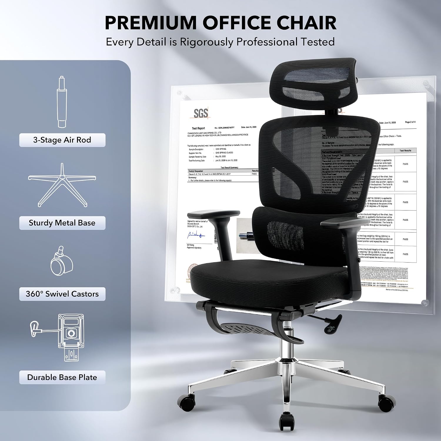 Office Chair Ergonomic Desk Chair - Home Mesh Chair with Adjustable Footrest Lumbar Support, High-Back Computer Gaming Chair with Headrest 3D Armrests, Rolling Swivel Task Chairs for Home, Office