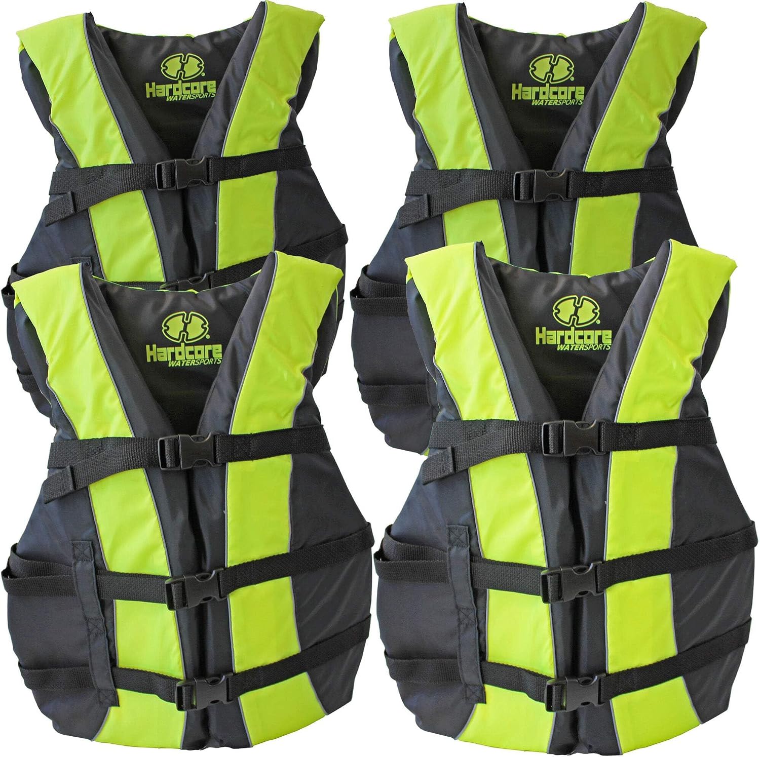 Hardcore Life Jacket 4 Pack Paddle Vest for Adults; Coast Guard Approved Type III PFD Life Vest Flotation Device; Jet ski, Wakeboard, Kayak; Ideal Extra Pontoon Boat Life Jacket