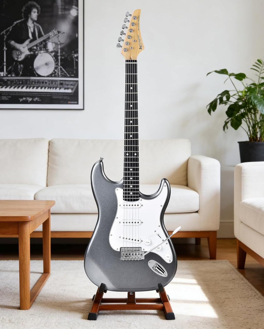 Leo Jaymz Beginner Electric Guitar Complete Kit with Portable Amp, Padded Gig Bag & Full Accessories, Maple Neck SSS Pickups (Gray)