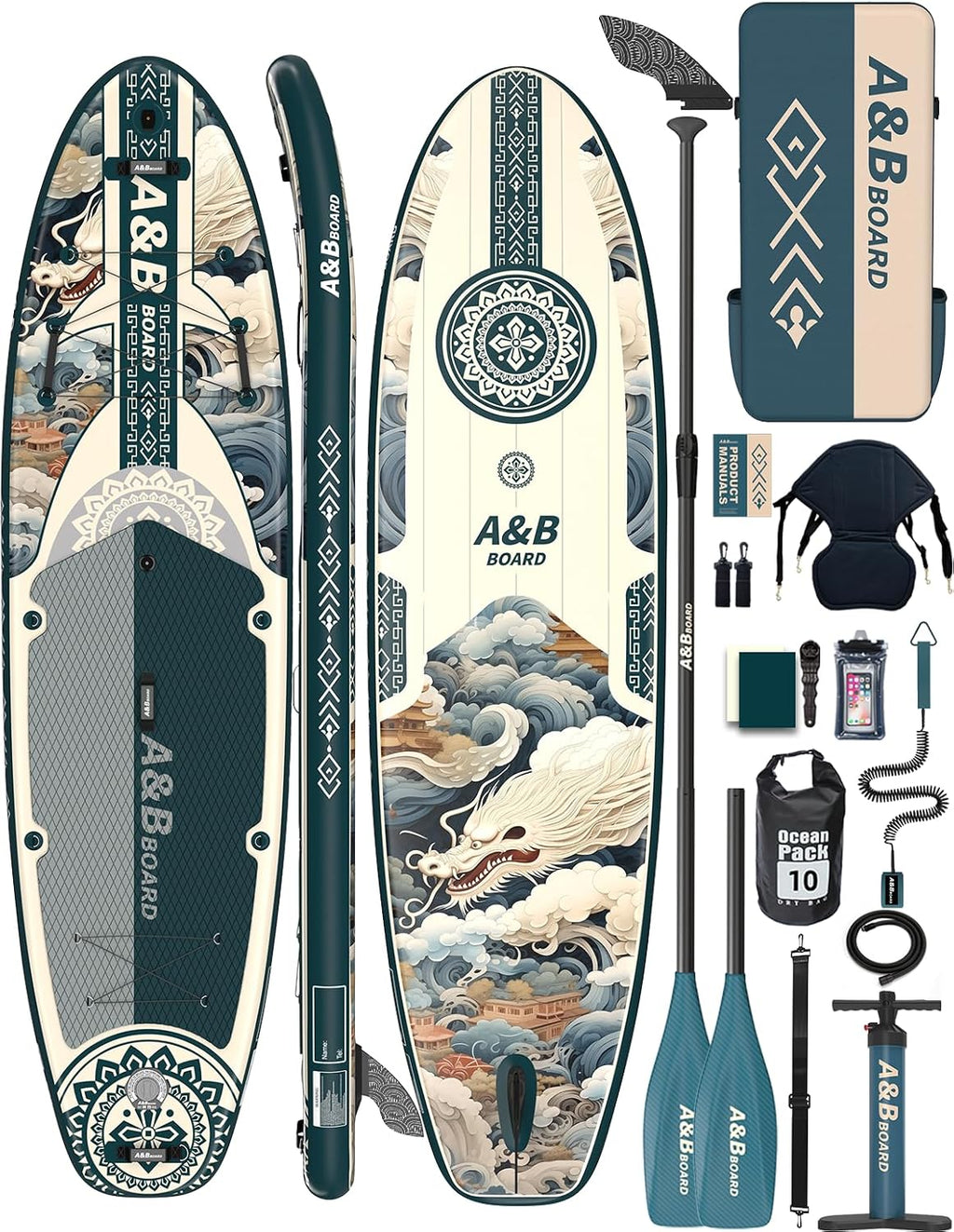 ABBOARD Inflatable Stand Up Paddle Board - Extra Wide Fishing Paddleboard with Sup Accessories Youth/Adults