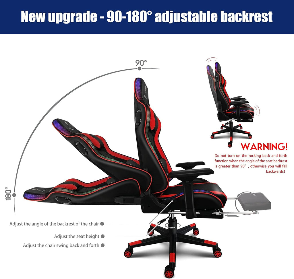 Gaming Chair with RGB LED Lights and Massage, Ergonomic Video Game Chair with Footrest, High Back Reclining Computer Chair with Headrest and Lumbar Support, 4D Handrail,Swivel Seat Gamer Ch