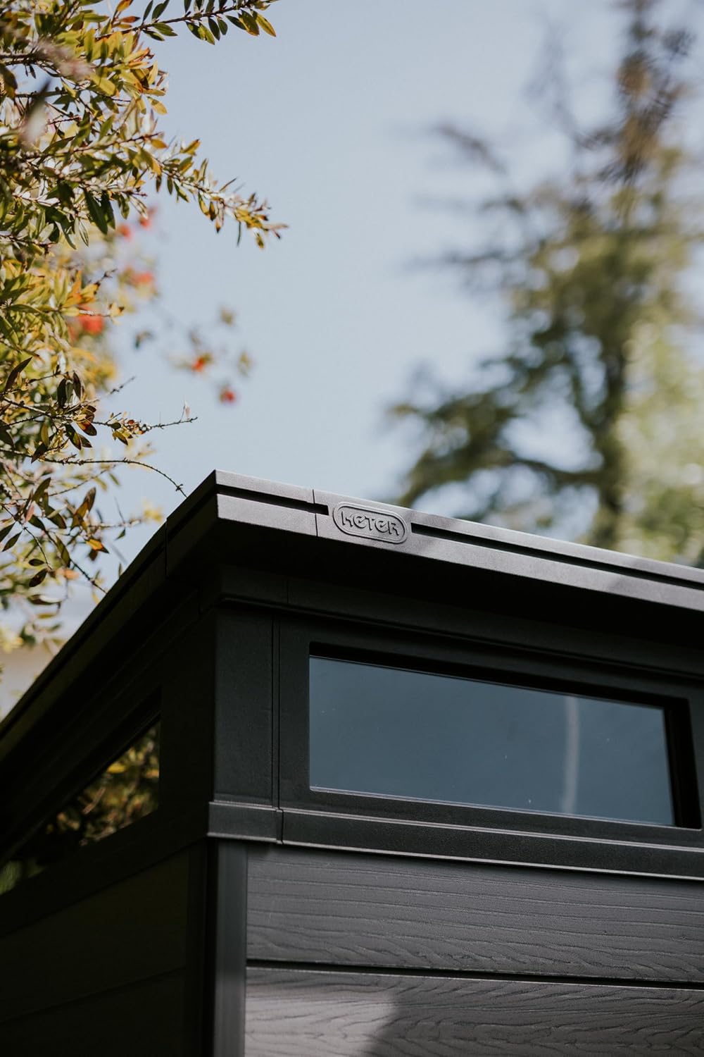 Keter Cortina 11x7 Ft All-Weather Storage Shed with Skylight, Window, Built-in Ventilation, Customizable Walls, & Lockable Double Doors, Graphite