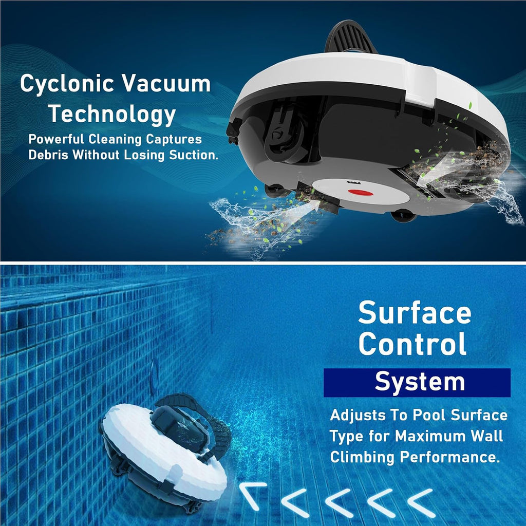 Automatic Pool Cleaning Robot - Small In-Ground and Above Ground Pool Cleaning Robot with 3 Modes for Floors, Walls and Waterlines