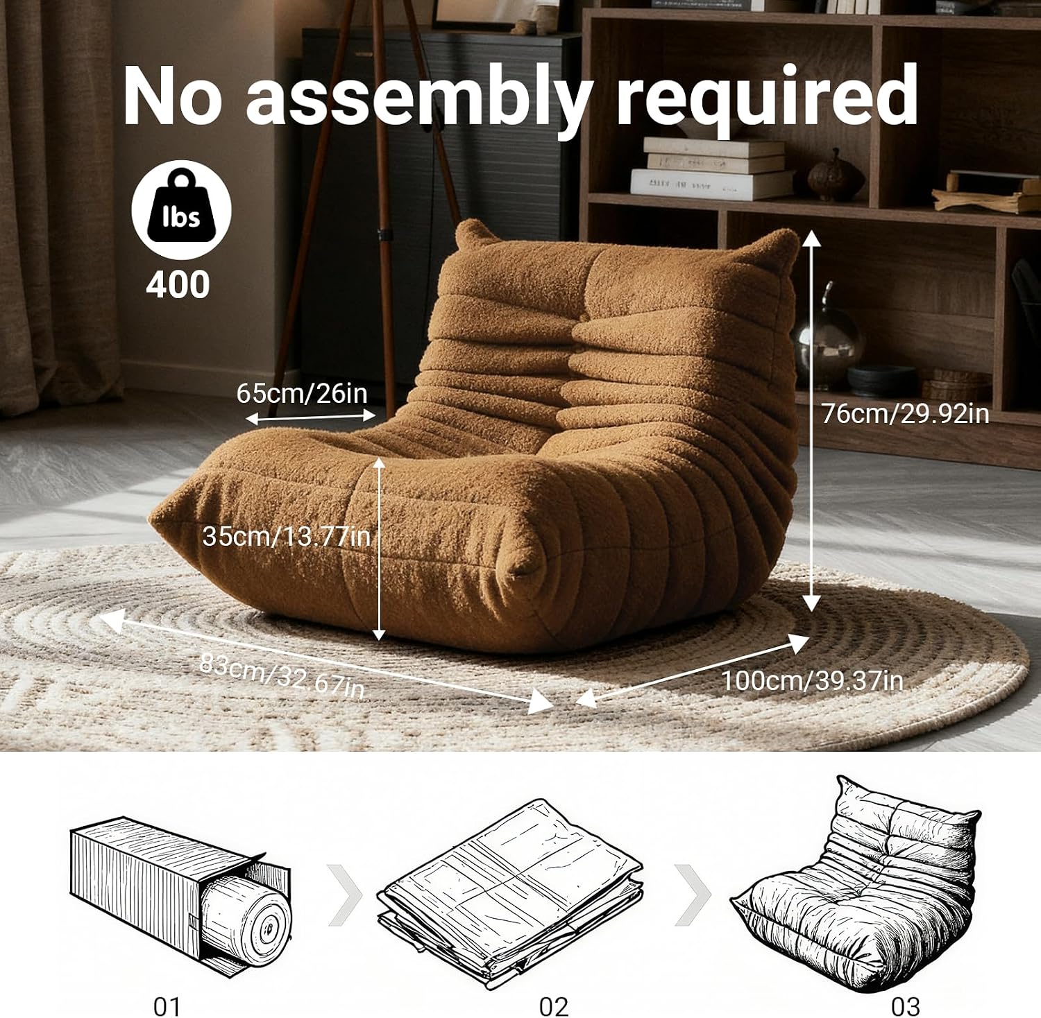 Giant Bean Bag Chair for Adults, Comfy Chair for Bedroom, Memory Foam Chair Reading Chairs for Living Room, Lounge Chair Indoorg, Floor Couch with Meditation