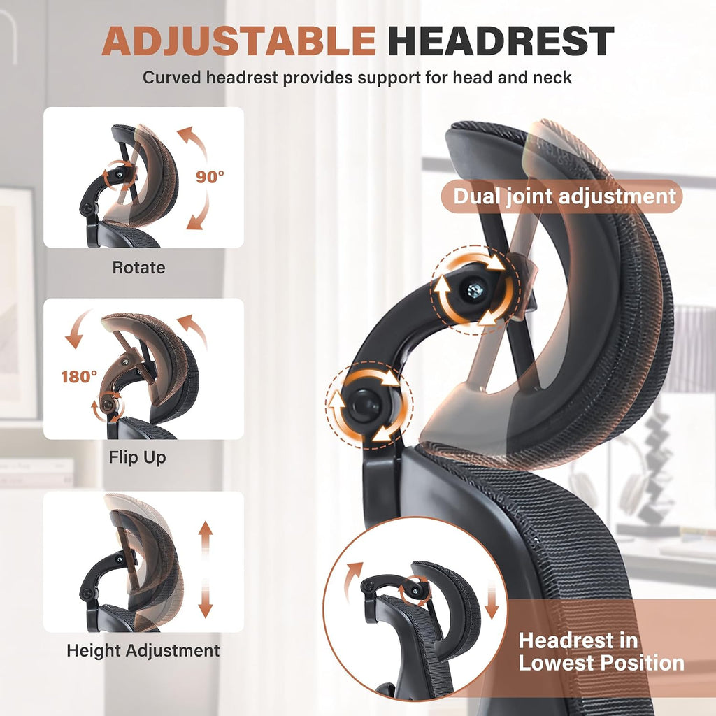 High Back Mesh Ergonomic Office Chair with 3D Lumbar Support, Adjustable Headrest & Backrest, 5D Armrests, Footrest, Swivel Computer Desk Chair with Heavy Duty Metal Base, 400lbs Weight Capacity