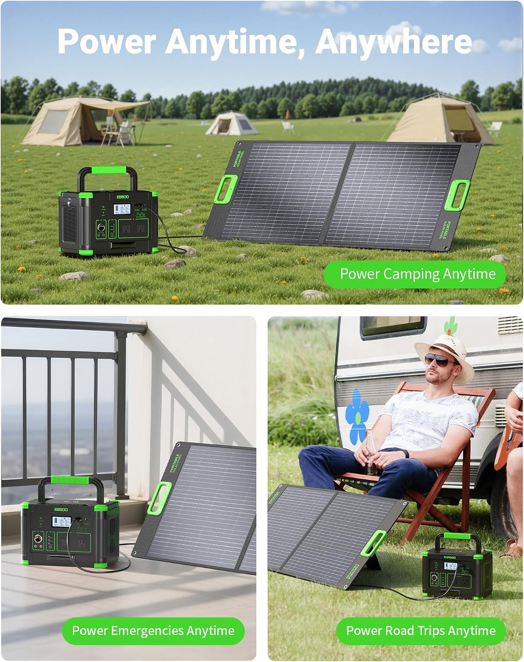 500W Portable Power Station with 100W Solar Panel, 519.48Wh Solar Generator Kit with 60W USB-C PD Output, 110V Pure Sine Wave AC Outlet Backup Lithium Battery for Outdoors Camping Travel Emergency