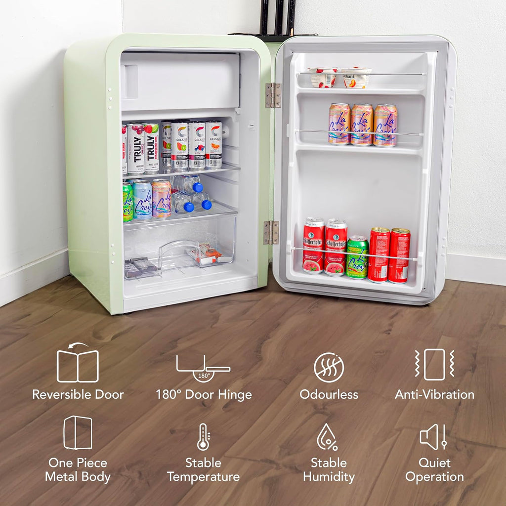 Cooluli Curve 3.8 cu ft Mini Fridge with Freezer - Small Refrigerator for Bedroom, Office, Dorm Room (Green, 3.2 cu.ft Refrigerator, 0.6 Freezer)